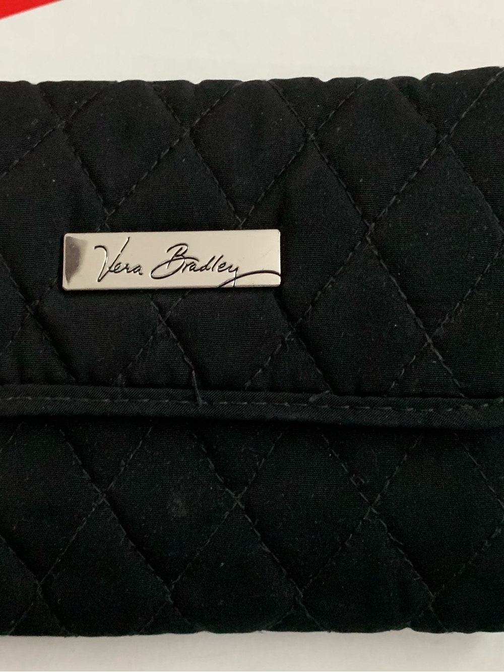 Vera Bradley Black Quilted Wallet with Silver Nameplate